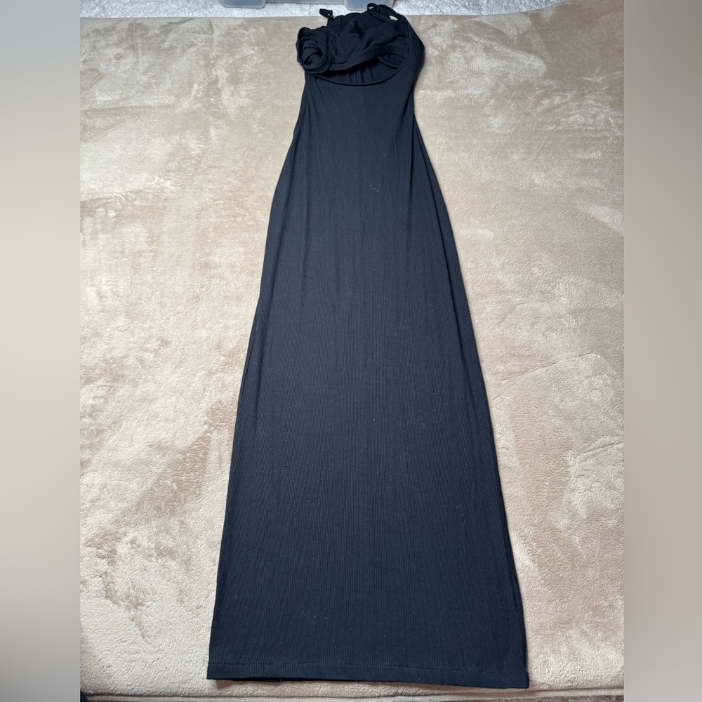 SKIMS Black Sleeveless Maxi Dress with High Neck